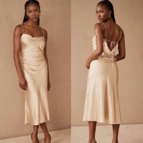 Anthropologie | BHLDN Sachin & Babi Winter Slip Midi Dress Gold Champagne New 6 - Picture 1 of 4